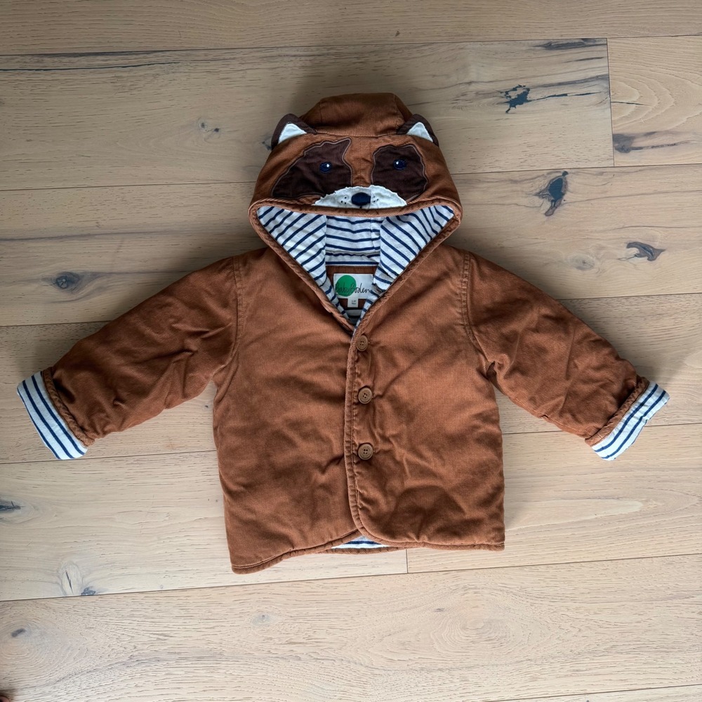 Baby Boden Raccoon Hooded Corduroy Jacket Striped Lining 2-3Y 98cm